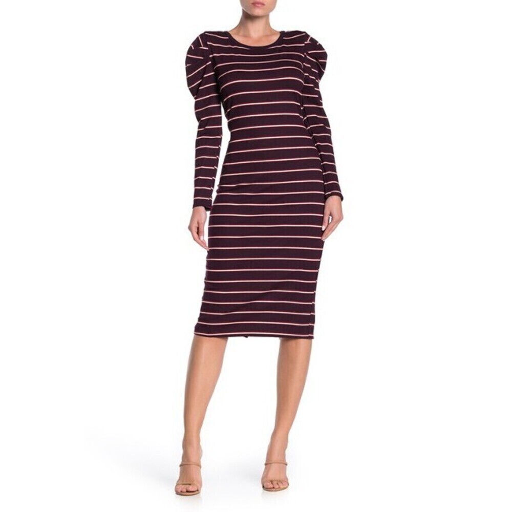 Susina Long Sleeve Stripe Midi Dress Burgundy Size S Made In USA